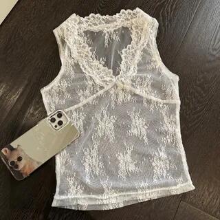 V-Neck Lace Trim Tank Top Tank Top - White by Trendycas