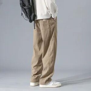 Mid-Rise Plain Straight-Cut Loose Pants Khaki 281350880