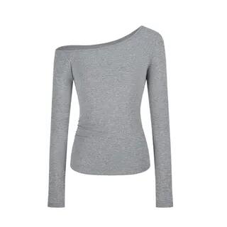 Long-Sleeve Off-Shoulder Slim Fit T-Shirt Gray by Essere