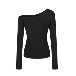Long-Sleeve Off-Shoulder Slim Fit T-Shirt Black by Essere