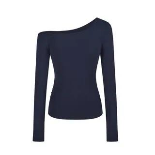 Long-Sleeve Off-Shoulder Slim Fit T-Shirt Blue by Essere