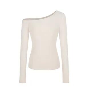 Long-Sleeve Off-Shoulder Slim Fit T-Shirt Almond by Essere