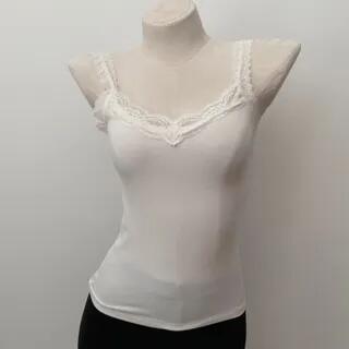 Plain Lace Trim Camisole Top Off-White by Rosehedge