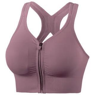 Plain Zipped Sports Bra Berry Purple by femmal