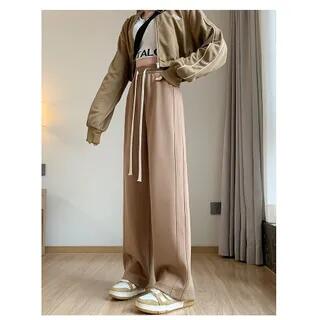 High Waist Plain Wide Leg Sweatpants Khaki by Dovitade