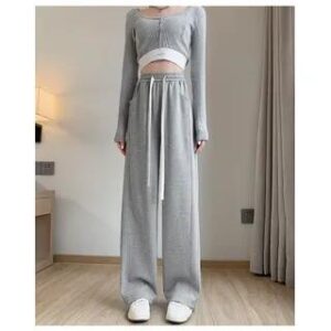 High Waist Plain Wide Leg Sweatpants Gray 281351505