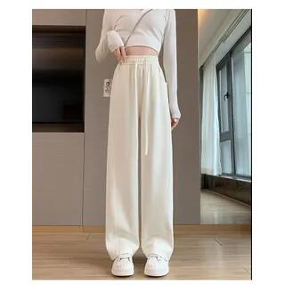High Waist Plain Wide Leg Sweatpants Off-White by Dovitade