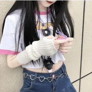 Plain Ribbed Knit Arm Sleeves White 281351687