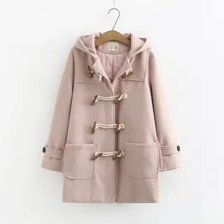 Hooded Plain Toggle Duffle Coat Pink by Suzette