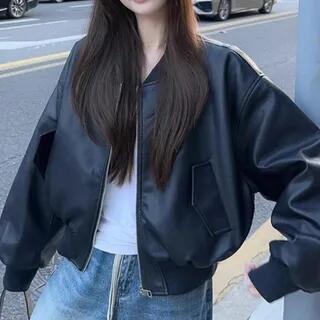 Crop Jacket Bomber Jacket - Black by Joyciful