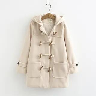 Hooded Plain Toggle Duffle Coat Almond by Suzette
