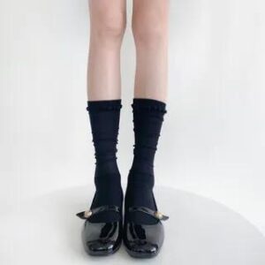 Plain Sheer Panel Socks Black 281359223