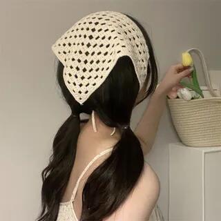 Crochet Triangle Fabric Head Scarf Off-White by Chimerro