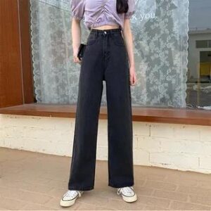 High Waist Washed Wide-Leg Jeans Black 281359524
