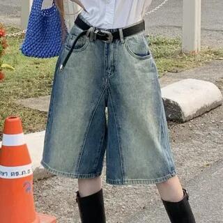 High Waist Washed Wide Leg Denim Shorts Blue by Jesong