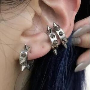 Punk Stainless Steel Stud Hoop Earring / Clip-On Earring 1 Pair - Clip On Earring - Gold 281359771