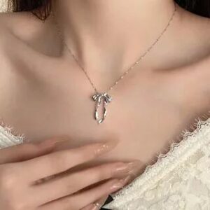 Bow Pendant Necklace 1pc - Silver | Chimerro 281359809