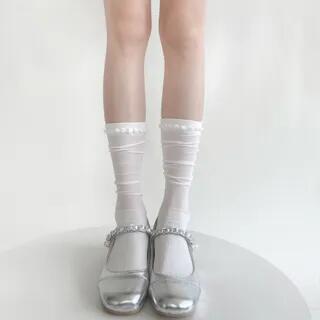 Plain Sheer Panel Socks White by Gentiana