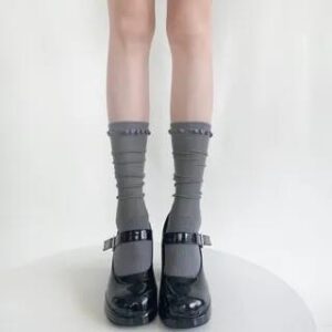 Plain Sheer Panel Socks Gray 281359920
