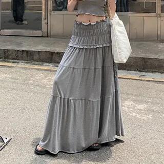Off Shoulder Plain Twist Top / Ruched Midi Rise Midi A-Line Skirt Skirt - Gray by Metonymph