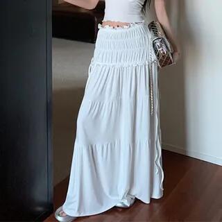 Off Shoulder Plain Twist Top / Ruched Midi Rise Midi A-Line Skirt Skirt - White by Metonymph