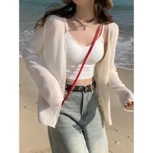 White Ribbed Top With Cardigan fashion styling inspiration
