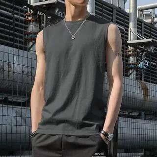 Crew Neck Plain Tank Top Dark Gray by Acrius