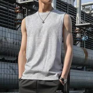 Crew Neck Plain Tank Top Light Gray by Acrius
