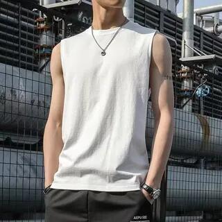 Crew Neck Plain Tank Top White by Acrius