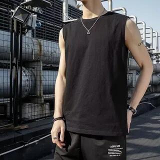 Crew Neck Plain Tank Top Black by Acrius