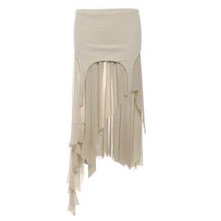 Mid Rise Plain Asymmetrical Panel Mesh A-Line Skirt Khaki by Sugarcoat
