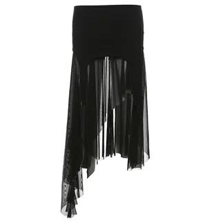 Mid Rise Plain Asymmetrical Panel Mesh A-Line Skirt Black by Sugarcoat