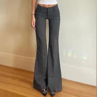 Mid Rise Plain Flared Slacks Gray by Honet