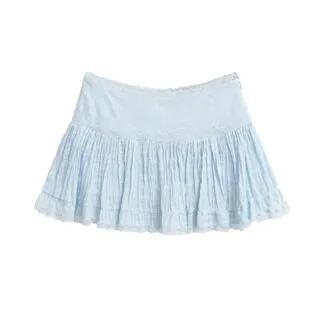 Balletcore Low Waist Lace-Trim Plain Mini A-Line Skirt Blue by Sosana