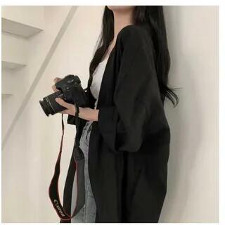 Long-Sleeve Plain Kimono Black by Yako