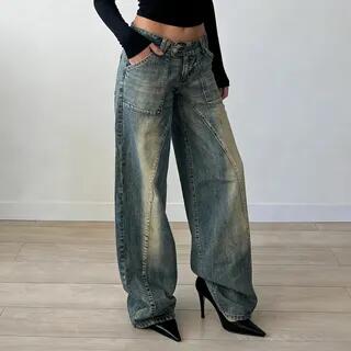 Low Waist Washed Loose-Fit Wide-Leg Jeans Blue by Sosana