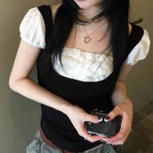 Black Lace-Layered Top fashion styling inspiration