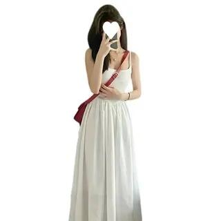 Spaghetti Strap Pleated A-Line Midi Dress White by Sienne