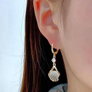 Faux Gemstone Rhinestone Huggie Drop Earring 1 Pair - A138 - Gold by Chimerro