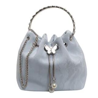 Butterfly Accent Bucket Bag Handbag - Blue by Velocia