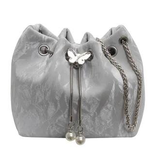 Butterfly Accent Bucket Bag Shoulder Bag - Silver by Velocia