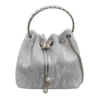 Butterfly Accent Bucket Bag Handbag - Silver by Velocia