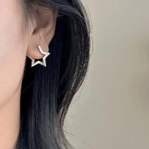 Star Alloy Huggie Earring EH2655 - 1 Pair - Silver | Juanitro 281361754