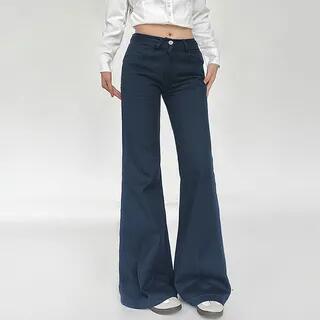 Low Waist Plain Slim-Fit Boot-Cut Jeans Blue by Sosana