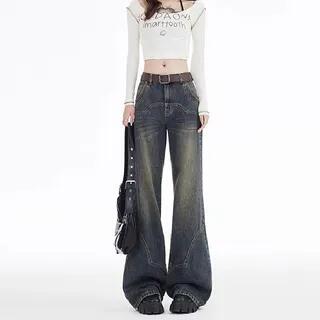 Low Waist Washed Flared Jeans Grayish Blue by Denimot