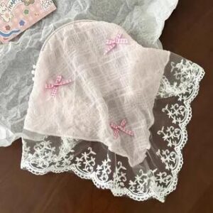Ribbon Lace Trim Bandana Headband (Various Designs) 01 - Headband - Pink Plaid Bow - Pale Pink 281361906
