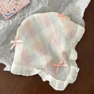 Ribbon Lace Trim Bandana Headband (Various Designs) 02 - Headband - Pink Bow - Multicolor Plaid - Pink & Green & Beige 281361907