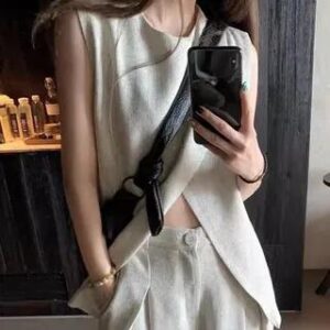 Round Neck Melange Asymmetrical Tank Top 8865 - Tank Top - White 281361980