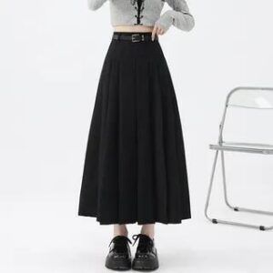 High Rise A-Line Pleated Maxi Skirt Black 281361993