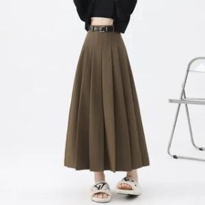 High Rise A-Line Pleated Maxi Skirt Coffee 281361997
